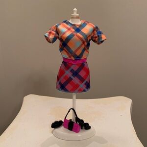 Barbie doll plaid diagonal stripes multicolored skirt set w/accessories outfit